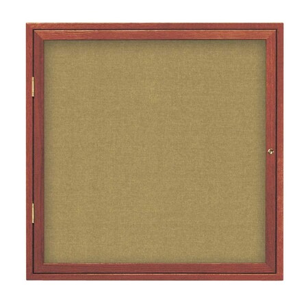 United Visual Products Triple Door Enclosed Radius EZ Tack Board, 72"x48", Header, Gold/Green UV70155EZ-GREEN-GOLD